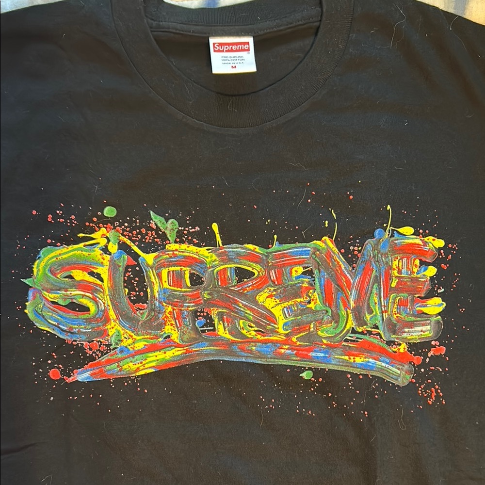 New Supreme Black Short Sleeve Tee with Colorful Graffiti Streetwear Design